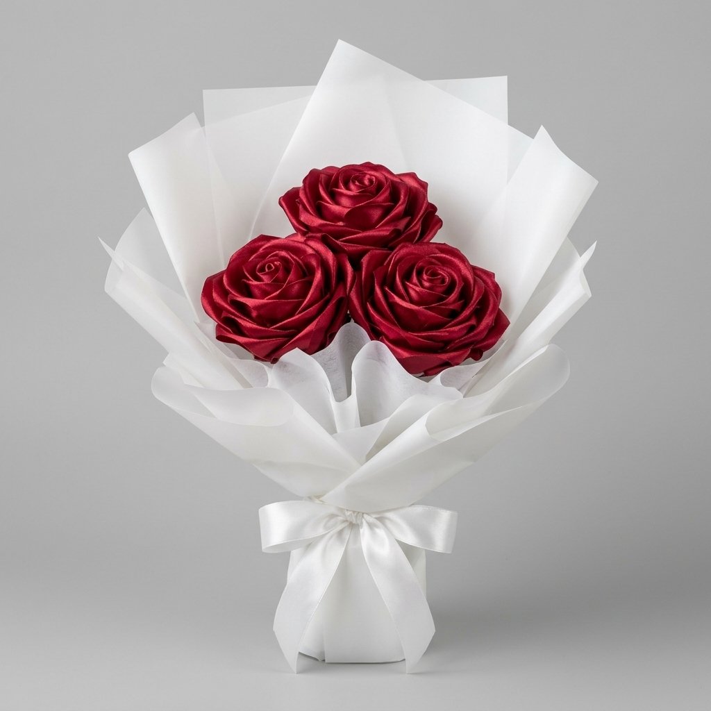 3 Red Ribbon Roses Bouquet